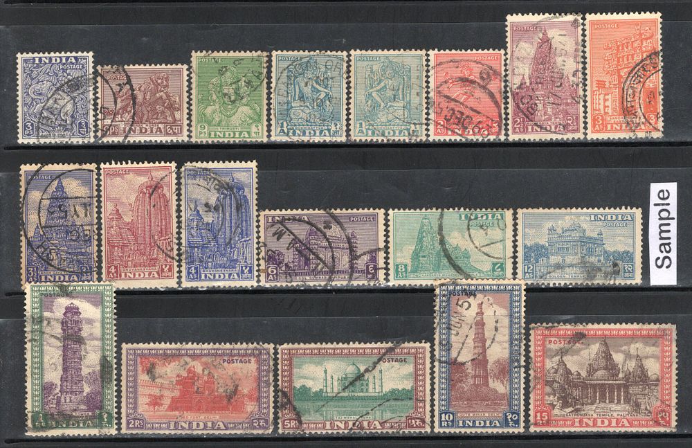 India 1949-51 Archaeological 1st Definitive Series Phila D1-19 19v Set Used