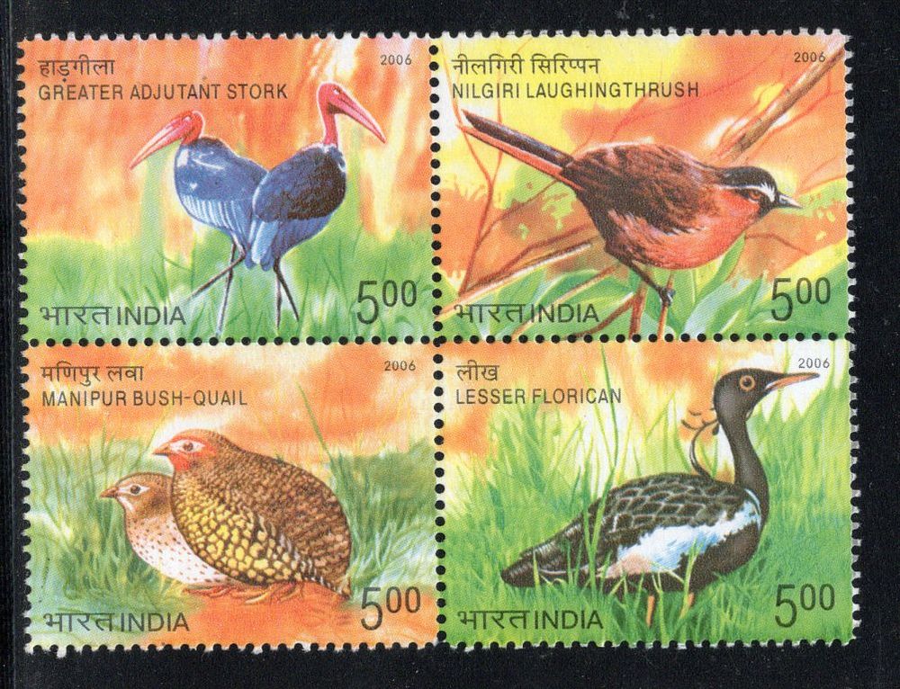 India 2006 Endangered Birds of India Fauna Se-tenant Phila-2211 MNH