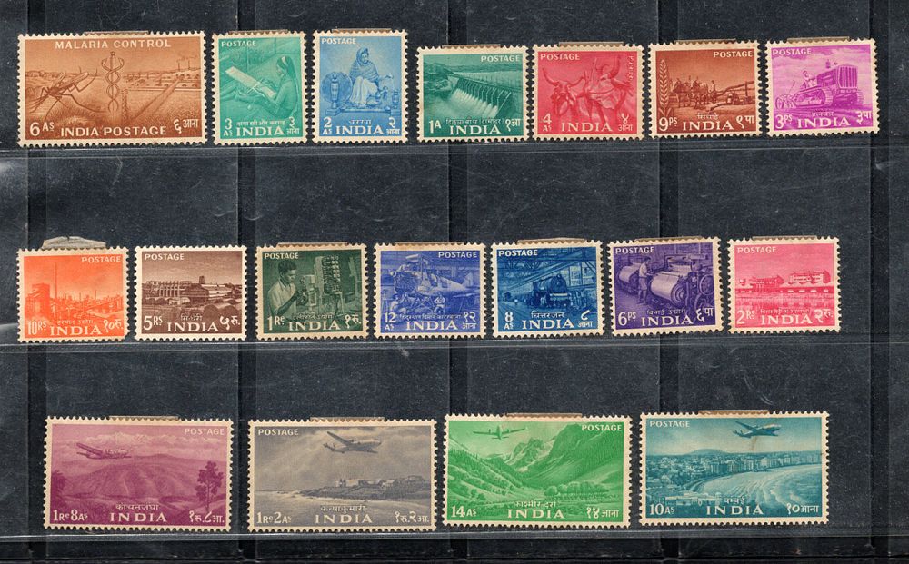 India 1955 2nd Def. Series Five Year Plan Phila D20-37 18v set Mounted Mint