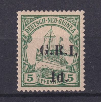 Немецкие колонии Британская оккупация Новая Гвинея 1914, SG #17c, 50&pound;, &laquo;1&raquo; с прямой верхней засечкой