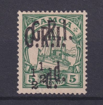 Немецкие колонии Британская оккупация. Самоа 1914, SG #102d, 750&pound;, Двойная надпечатка. Сертификат. 