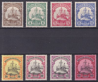 Немецкие колонии Восточная Африка 1905, Mi #22-29, 220€, Императорская яхта. Без в/з. Состояние: 