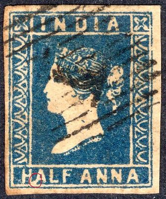1854 Lithograph &frac12;a deep blue Die I used with balanced allround margins cancelled with type 4 