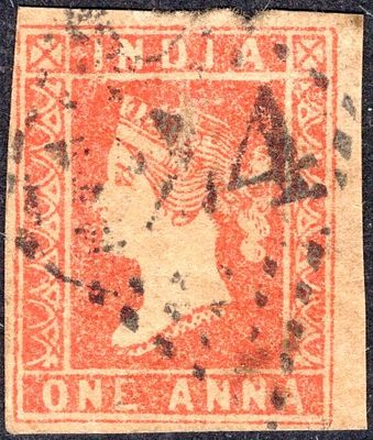 1854 Lithograph 1a red Die I used with type 6 pmk. 'C/124' of Arcot with good to average 