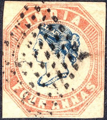 1854 Lithograph 4as indigo &amp; red, Head Die I, Frame Die I, First Printing ( Sg No.17) used 