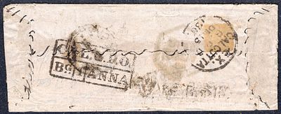 1867 stamp less cover sent from Calcutta to Jeypore tied with CAL. G.P.O /BG/1/ANNA rectangular 