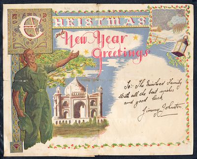India WWII 1945 New Year Greetings Air Letter, used depicted with Soldiers &amp; Mosque in fine 