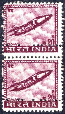 India 1967 4th defintive series 20p Gnat (postal forgery) mint vertical pair with double 