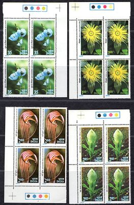 India 1982 (May 29) Himalayan Flowers set of 4v in mnh mint block of four.