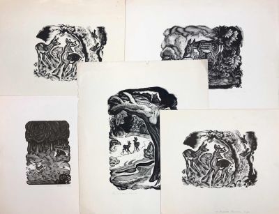 В.Фролов. Авторские подписные литографии. "На лесной тропе". Литография 1967 г. Формат 