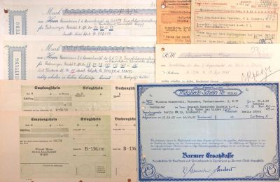 Набор банковских бланков - два банковских чека, Германия 1947 год; банковский чек 1948 год; два 