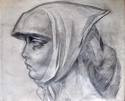 Пророков Борис Иванович. Графическая работа. Бумага карандаш. 50-е годы. Размер листа 87 х 60 см.