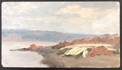 Пророков Борис Иванович. Этюд, Плес. Картон масло. 50-е гг. Размер 25 х 14 см.