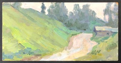 Пророков Борис Иванович. Этюд, Плес. Картон масло. 50-е гг. Размер 24 х 12 см.