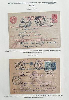 ТАМБОВ. ЛИСТ ВЫСТАВОЧНОЙ КОЛЛЕКЦИИ. ДВА ОТПРАВЛЕНИЯ.
