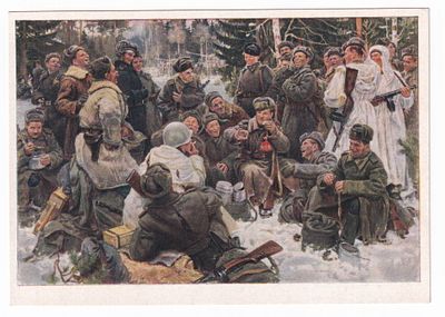 1953. Худ. Е. Гундобин. №13. ОТДЫХ ПОСЛЕ БОЯ по поэме А. Твардовского "ВАСИЛИЙ ТЁРКИН"