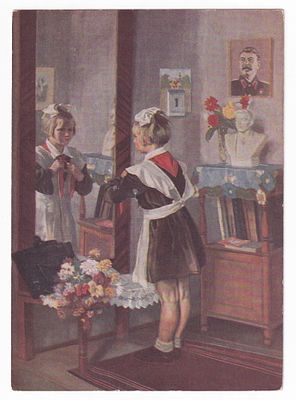 1954. Худ. А. Волков. №39. ПЕРВОЕ СЕНТЯБРЯ. ПОРТРЕТ СТАЛИНА