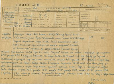 25.06.1938. Полет №24. Маршрут : Усть Оленек - Остров Большой Бегичев-Хатангский залив-Бухта 