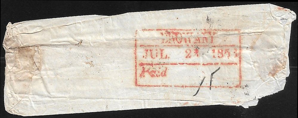 Bhowany Paid Unrecorded 1853. part entire with rare postmark unrecorded by Giles.