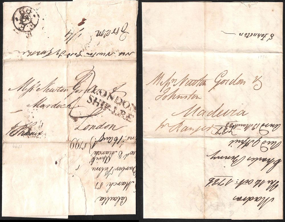 Calcutta to London 1798 entire plus entire from Madras posted locally. the first from Calcutta 