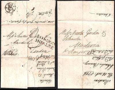 Calcutta to London 1798 entire plus entire from Madras posted locally. the first from Calcutta 