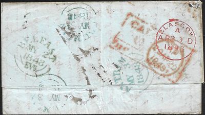 Calcutta 1848 Rare entire. with boxed INDI strike (Giles#16a of Calcutta). Along with Giles#G15 