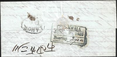 Gujranwala Bearing to Simla. Giles#1 of 1852 along with Lahore transit mark.
