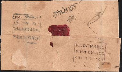 Kedgeree Ship Letter. clear strike of Kedgeree Giles#S4 and Calcutta Giles#SR45. The entire is a 