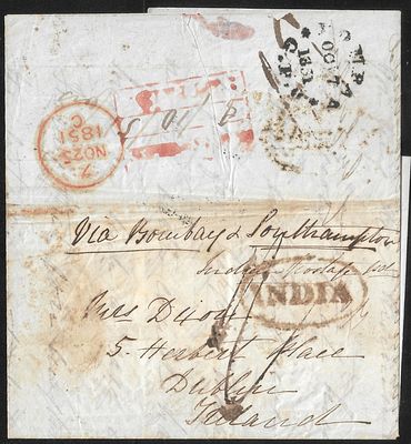 Kussowlee Post Paid 1851. smudged strike of Giles#1 on entire to Dublin.