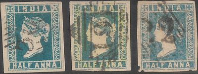 Half Anna 3 fine used stamps. choice examples with margins.