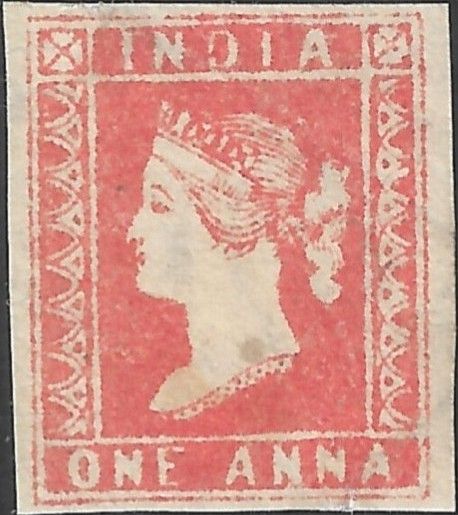 One anna Die I mint. superb example of Red SG#12. Minor imperfections do not detract as the 