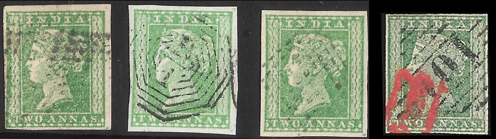 Two annas 4 used stamps. different shades, choice examples with excellent margins.
