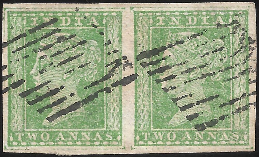 Two annas on 1 Ana watermark Variety Pair. magnificent example of SG#31b on pair. Checked and 