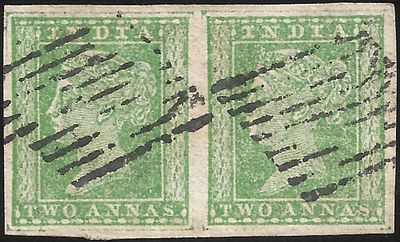Two annas on 1 Ana watermark Variety Pair. magnificent example of SG#31b on pair. Checked and 