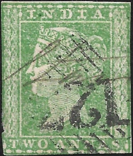 Two annas on 1 anna watermark. trimmed margins and other visible faults do not detract, key 