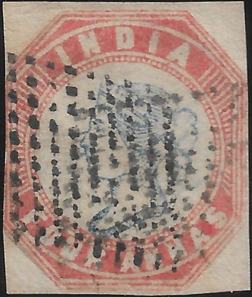 Four annas cut square. fine margins on 2 side. Fine used.