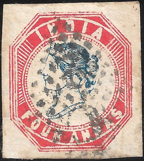 Four Anna SG#22 Large Margins very fine used. cancelled by Type 6/C/2 of Madras Suburban. Minor 