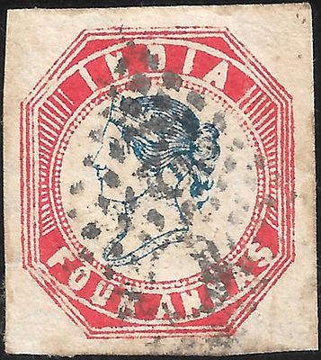 Four Anna SG#22 Large Margins very fine used. cancelled by Type 6/C/2 of Madras Suburban. Minor 