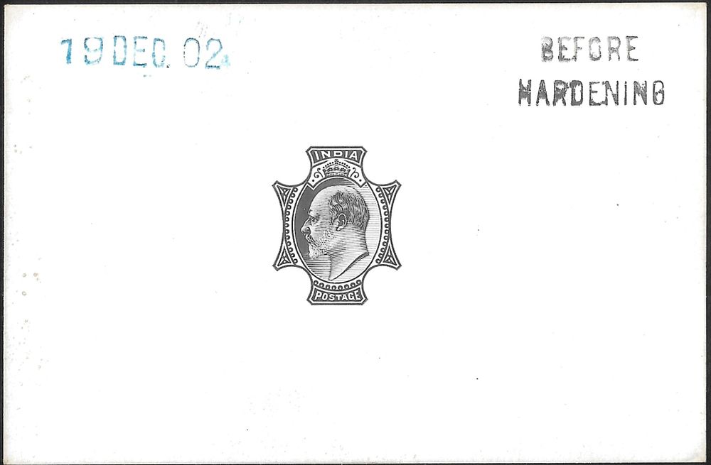 KEVII Rs. 1 central design Die Card. dated 19 December 1902. From DLR archives and ex – P. 
