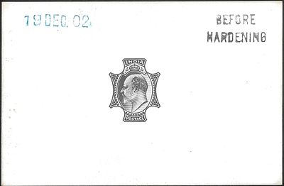 KEVII Rs. 1 central design Die Card. dated 19 December 1902. From DLR archives and ex – P. 