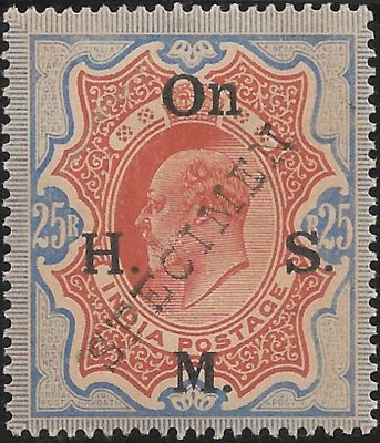 KEVII Rs. 25 Official issue Specimen. the specimen overprint applied as a security device at the 