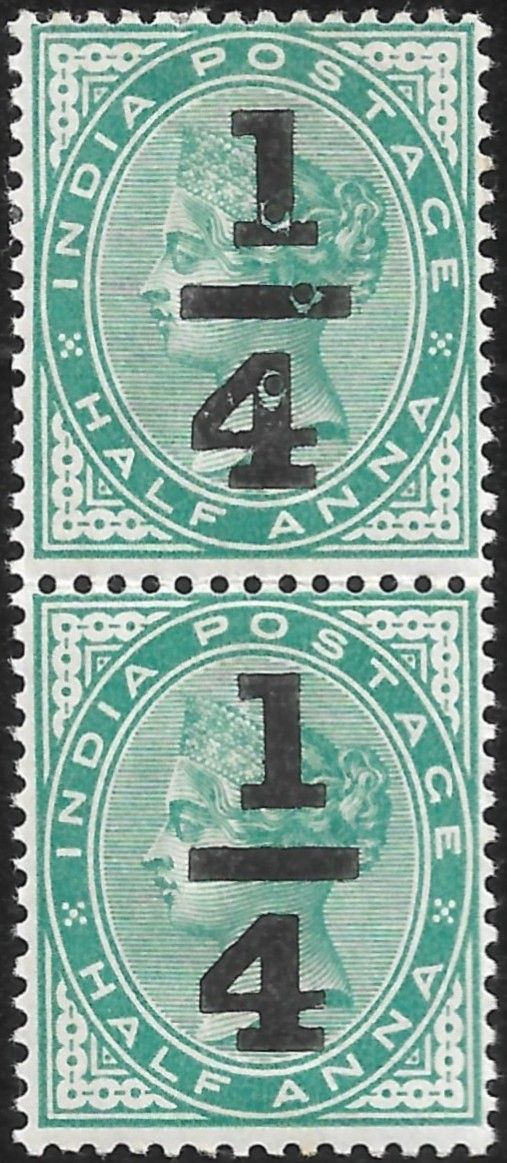 QV SG#110 overprint recorded variety. 3 pearl varities in overprint. Large part original gum.