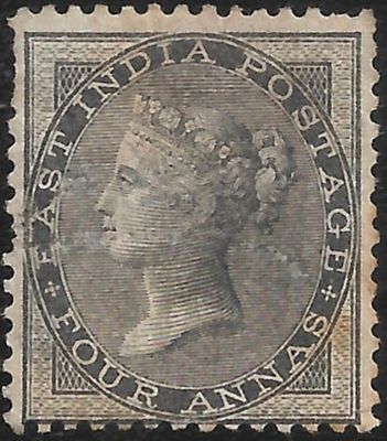 East India 4 annas black SG#45 fine mint. large part original gum, some surface abrasions and 