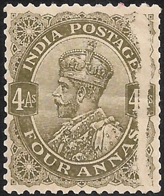 KGV Four annas part of printing missing. due to pre-printing paper fold resulting in major misprint.