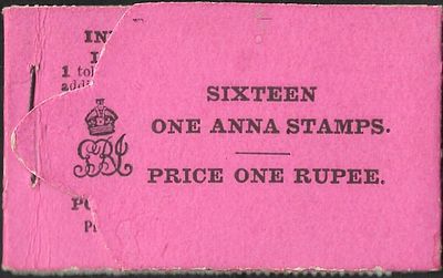 India Pink on Black Booklet. KGV cypher and 10 KEVII stamps extant inside. Excellent example of 