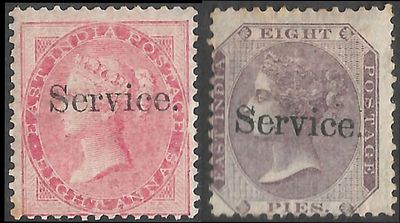QV Small Service 8 annas and 8 pies Mint. SG#O5 and SG#08 in fine mint condition. Both catalogue 