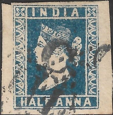 Half anna 1854 used in Pondicherry. excellent margins.