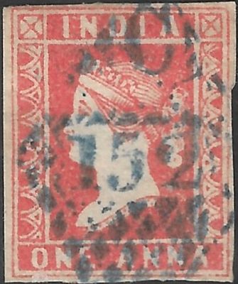 One anna 1854 used in Tranquebar. fine margins.
