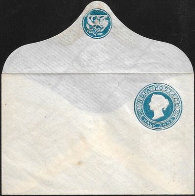East India 1857 blue envelope with Rare Variety. on thin white laid paper with blue seal on flap 