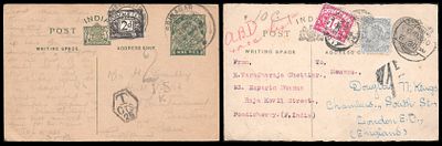 KGV 2 postage due postcards. superb with postage due stamps.